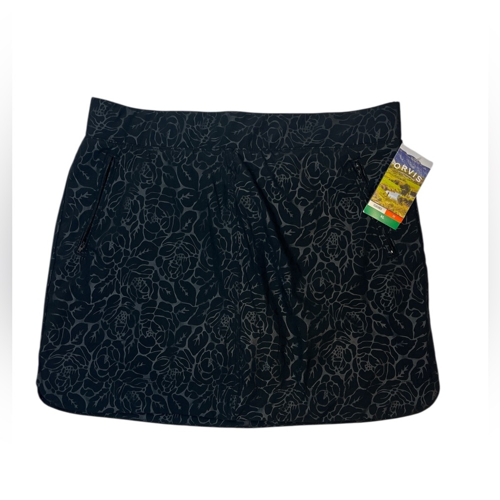 Orvis Women’s Skort XL Black Rose‎ Embossed Print Pull-On Active Outdoor Hiking